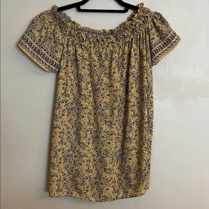 Max Studio Short Sleeve Flowy Floral Top Women's Medium Mustard Yellow S